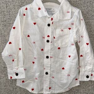 Cat & Jack White Button Down with Red Hearts and XO Pattern